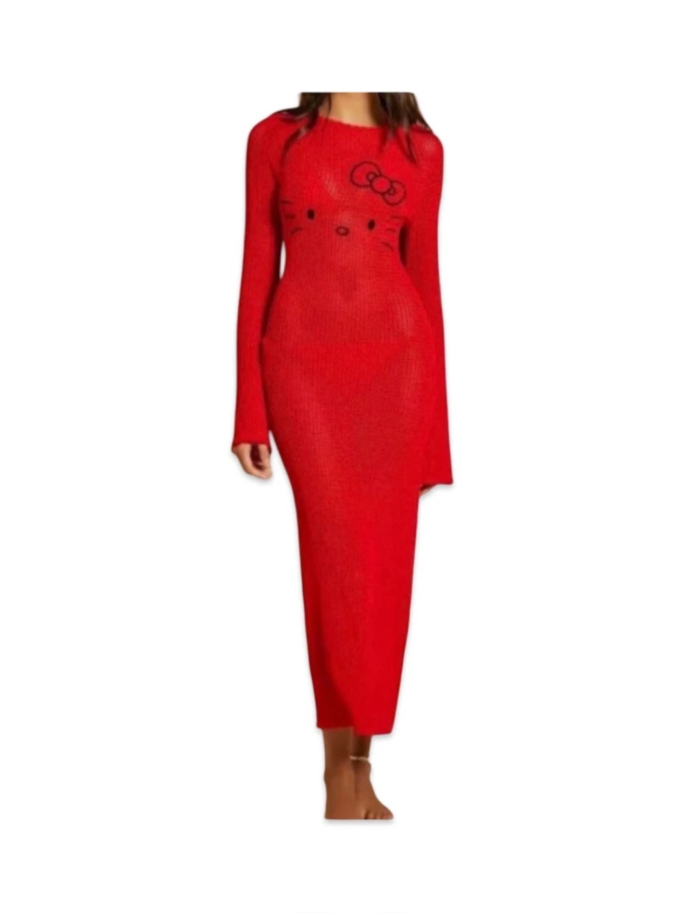 Forever 21 x Hello Kitty Red Knit Long-Sleeve Midi Dress Swim Cover